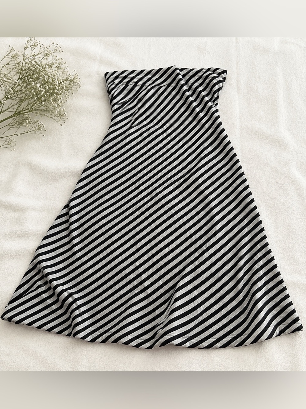 Joan Vass Black and Gray Striped Dress